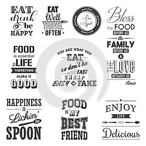 Set of vintage food typographic quotes