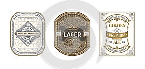Set of Vintage frames for labels. Gold stickers bottle beer