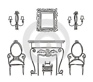 Set of vintage furniture silhouettes.