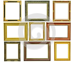 Set of vintage gold picture frame isolated