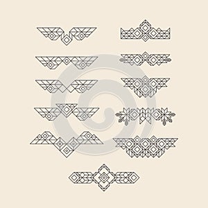 Set of Vintage Graphic Elements for Design. Line Art Design for Invitations, Posters. Linear Element. Geometric Style. Lineart