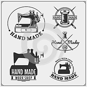 Set of vintage hand made labels, badges, emblems and design elements.