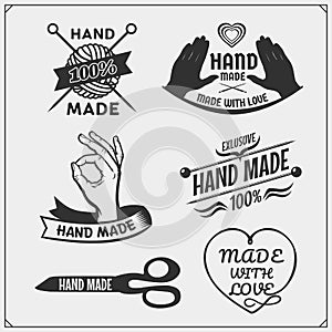 Set of vintage hand made labels, badges, emblems and design elements.