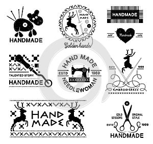 Set of vintage hand made and tailor labels, emblems and designed elements