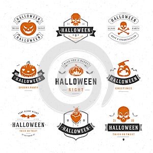 Set Vintage Happy Halloween Badges and Labels