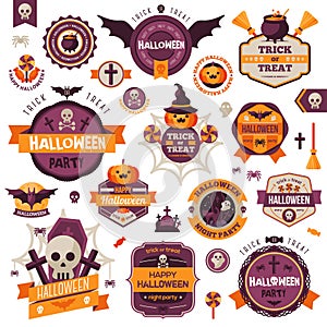 Set Of Vintage Happy Halloween Badges and Labels