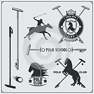 Set of vintage horse polo club labels, emblems, badges and design elements.