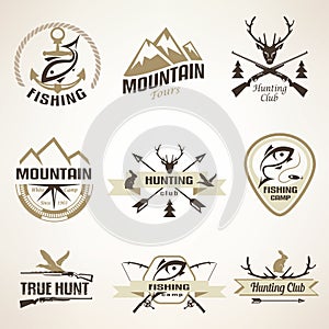Set of vintage hunting and fishing emblems