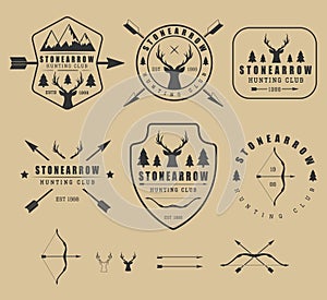 Set of vintage hunting logos, labels, badges and elements photo