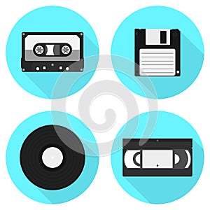 Set of vintage information carriers icons. Set of vector icons.