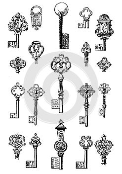 Set of vintage keys illustration