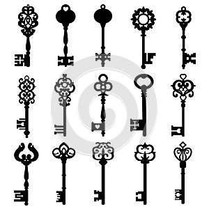 Set of vintage keys. vintage key vector icon. Key symbol illustration.