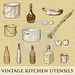 Set of vintage kitchen utensils photo