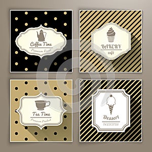 Set of vintage labels coffee bakery tea and dessert