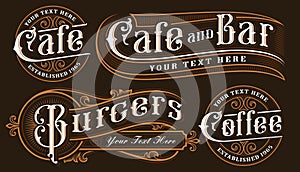 Set of vintage lettering illustrations of catering. photo