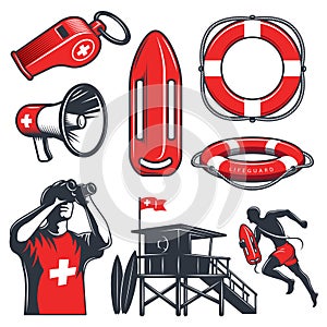 Set of vintage lifeguard elements photo