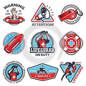 Set of vintage lifeguard emblems