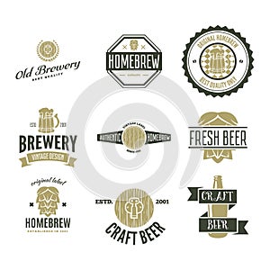 Set of vintage logo, badge, emblem or logotype elements for beer, shop, home brew, tavern, bar, cafe and restaurant