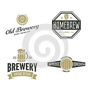 Set of vintage logo, badge, emblem or logotype elements for beer, shop, home brew, tavern, bar, cafe and restaurant