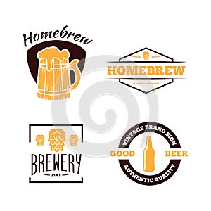 Set of vintage logo, badge, emblem or logotype elements for beer, shop, home brew, tavern, bar, cafe and restaurant