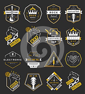 Set of vintage logos of rock music and rock and roll