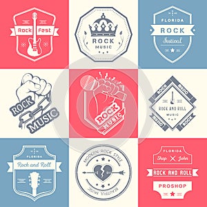 Set of vintage logos of rock music and rock and roll