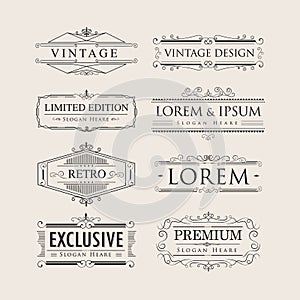 Set vintage luxury calligraphy flourishes elegant logos badges