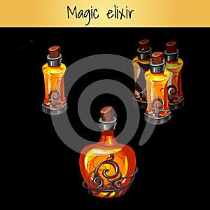 Set of vintage magic elixirs, three bottles
