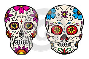 Set of vintage mexican sugar skull isolated on white background. Design element for logo, label, sign, poster. Vector