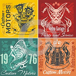 Set of vintage motorcycle labels. Vector stpck