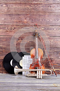 Set of vintage musical instruments.