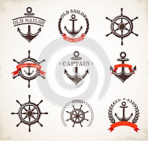 Set of vintage nautical icons and symbols