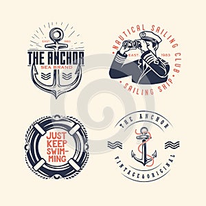 Set of vintage nautical labels and icons