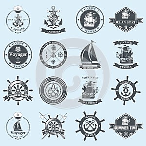 Set of vintage nautical labels, icons and design elements.