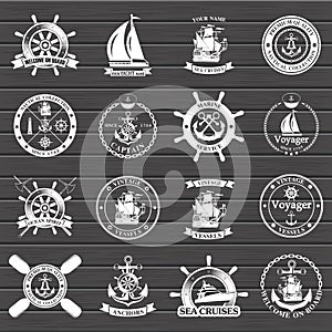 Set of vintage nautical labels, icons and design elements.