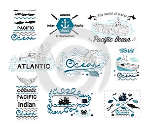 Set of Vintage Nautical Labels Logos and elements for design