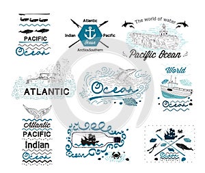 Set of Vintage Nautical Labels Logos and elements for design photo