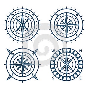 Set of vintage or old different style compass