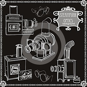 Set of vintage old projectors. Steampunk objects - Vector