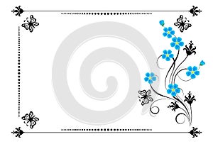 Set vintage ornament with forget me not flowers,  frame and decorative divider for greeting card