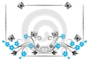 Set vintage ornament with forget me not flowers,  frame and decorative divider for greeting card