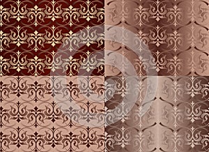 Set of Vintage Ornaments Seamless Patterns with Flower Designs in Damascus Style claret background vector illustration