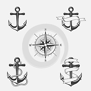 Set of vintage patterns on nautical theme. Icons and design elements.