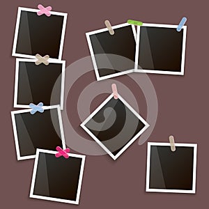 Set of vintage photo frame with shadow isolated on brown background. Vector Photo realistic Mockups with empty space for