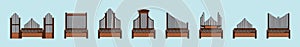 Set of vintage pipe organ cartoon icon design template with various models. vector illustration isolated on blue background
