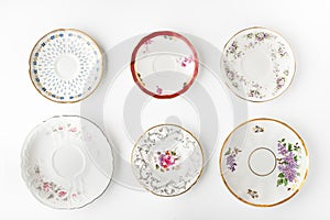 Set of vintage plates on the white background