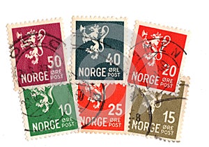 Vintage postage stamps from Norway.