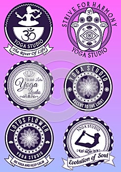 Set of vintage purple badges for yoga studio