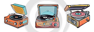 Set of Vintage record players vector isolated.