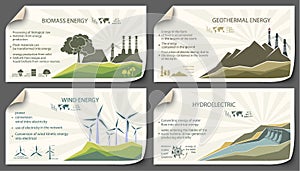 Set of vintage renewable energy infographics